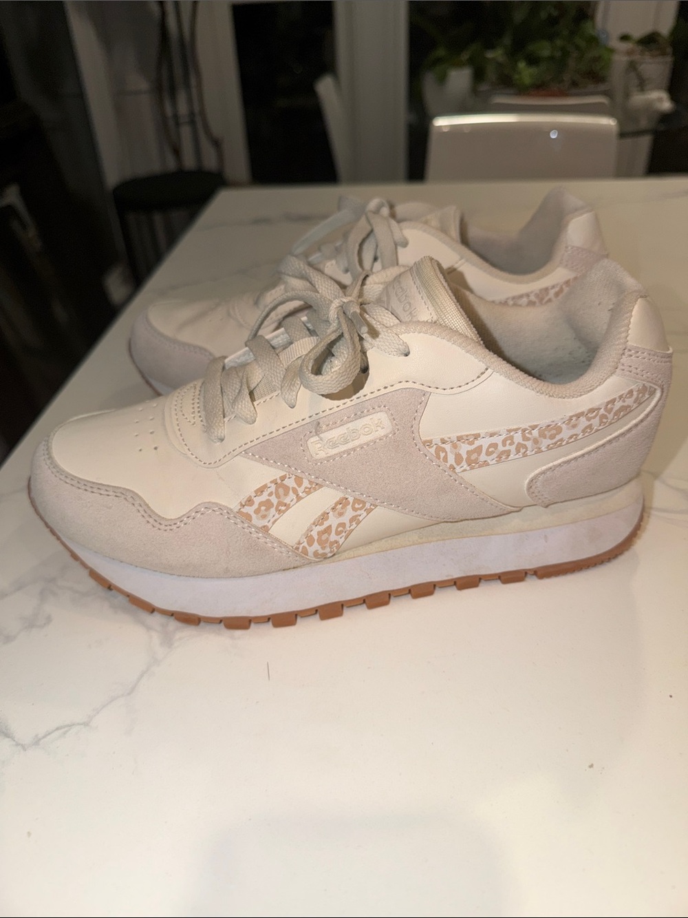 Reebok Cream and Light Brown Leopard Accent Women’s Sneakers